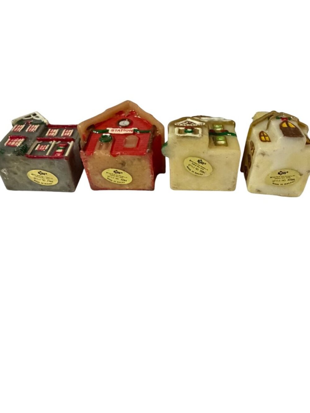 Vintage 1980s Russ Berrie Christmas Village House Candles Set of 4 Style 2294 Ma - Picture 4 of 6